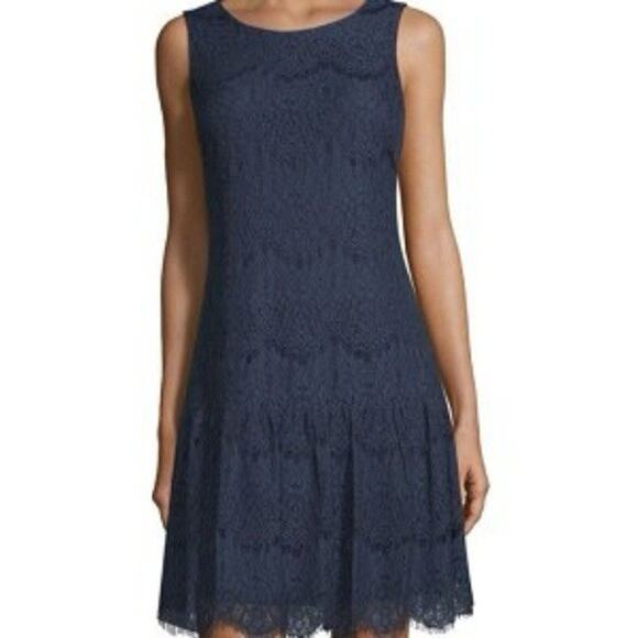 Karl Lagerfeld Lace Dress Womens 8 Medium Navy Blue Cocktail - Picture 8 of 8